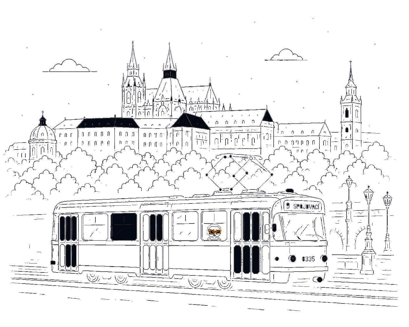 Prague Castle with tram